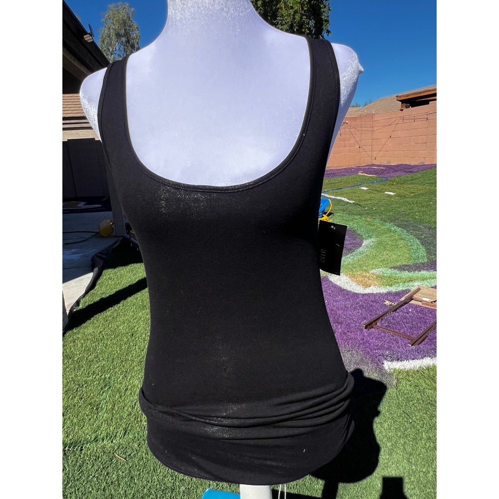 ana A New Approach Black Ribbed Tank Top Scoop Neck Sleeveless Stretch Small